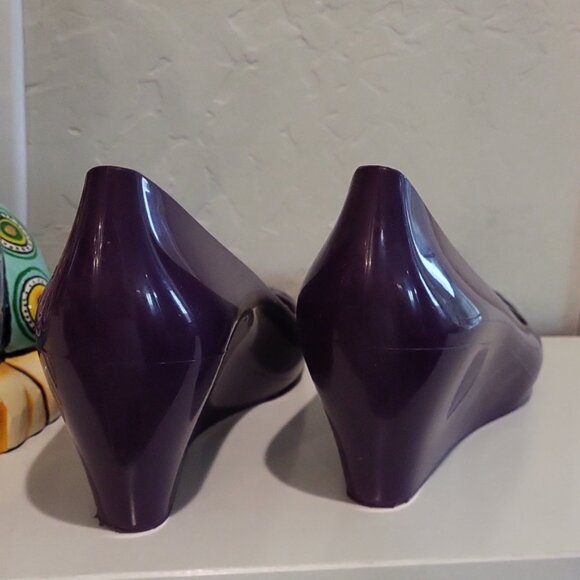 Gucci Interlocking G Logo Rubber Pumps Wedge Rubber Purple Open Toe Size 38 - Picture 7 of 14